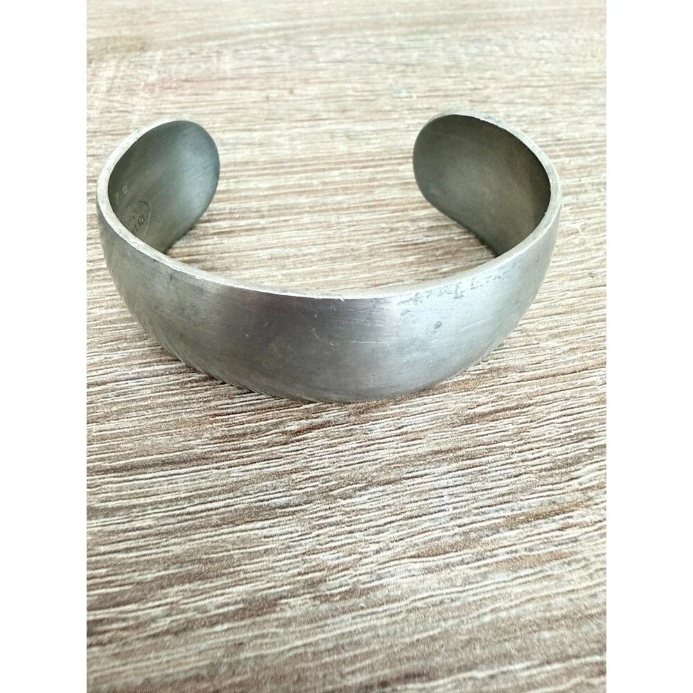 Vintage Reed & Barton Pewter P276 Wide Cuff Bracelet Silver Tone 1970s Vintage